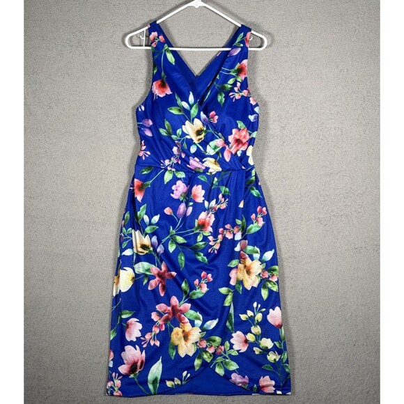 Guess Women’s Size 12 Tulip Cocktail Mini Dress Blue Flowers Knee Length Wedding - Picture 1 of 16